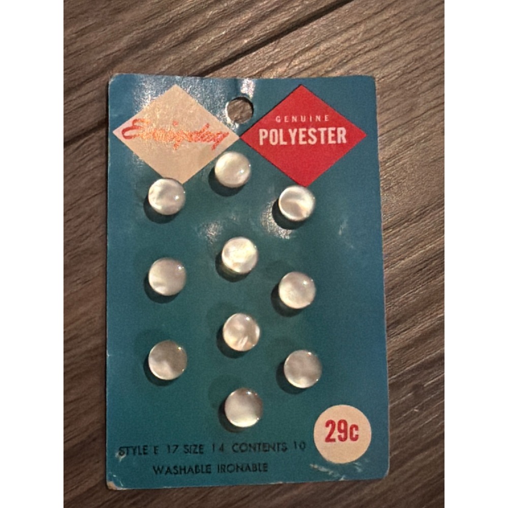 NOS Vintage Everyday Faux Pearl Polyester Buttons Card Size 14 White Sewing 9pc
